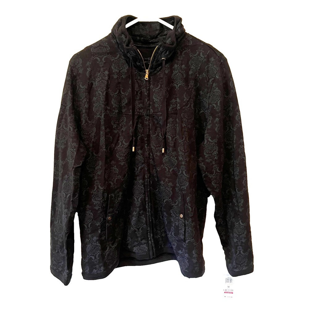 Charter Club Zip Chelsea Jacket Black With Blue Faint Pattern Size 2X NEW